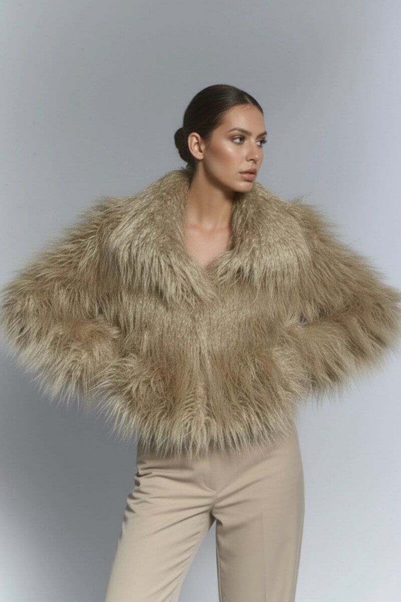 beżowe futerko damskie