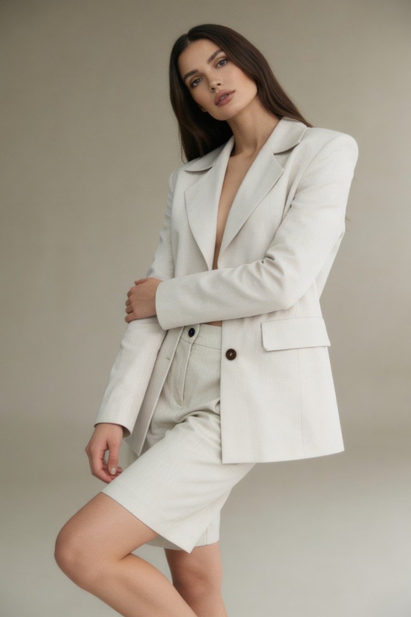 beżowa lniana marynarka damska fortini