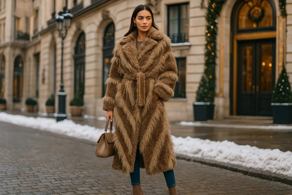 Beżowe sztuczne futro damskie IT GIRL – stylizacja zimowa