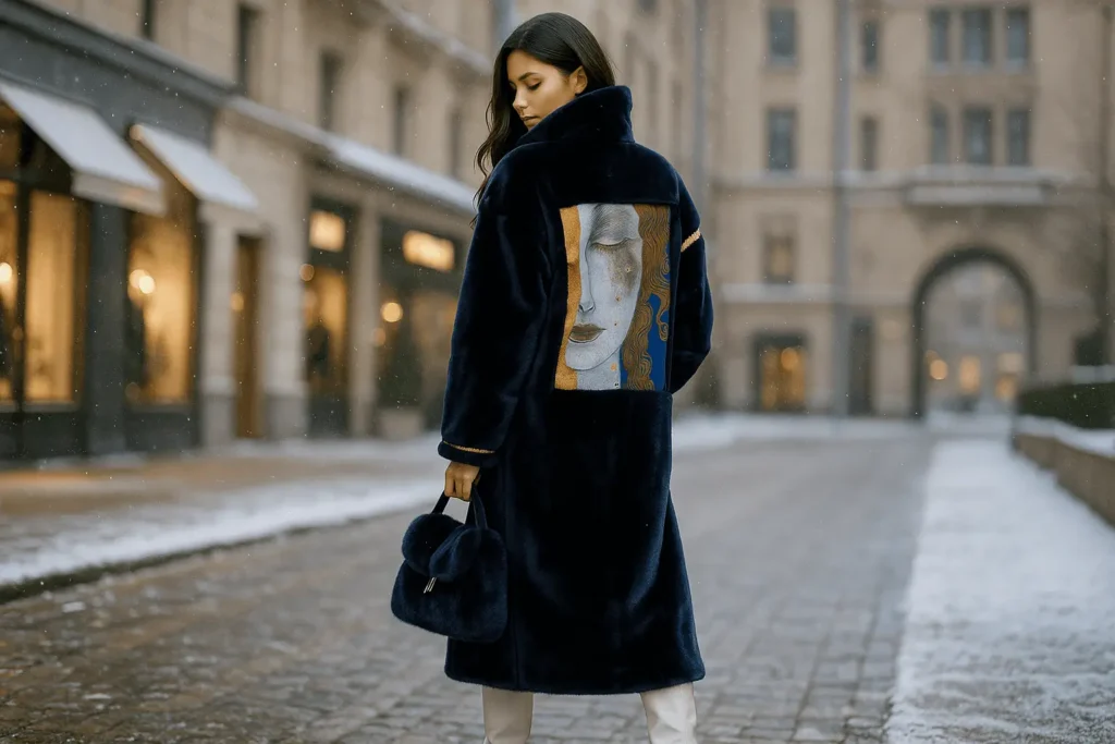 ręcznie malowany płaszcz FORTINI Art Series – moda jesień 2025