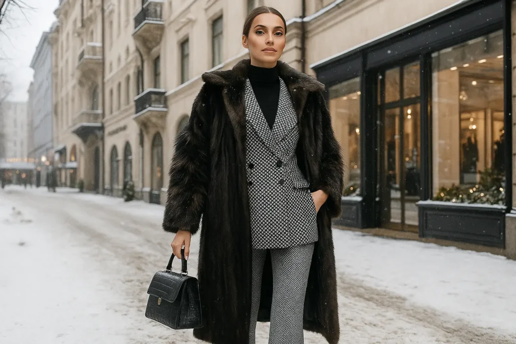 stylizacja FORTINI z garniturem i sztucznym futrem