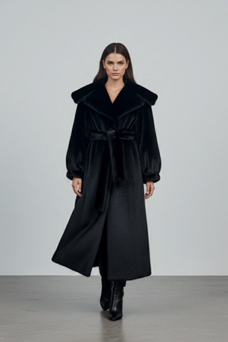 Czarne sztuczne futro OLD MONEY – długi fason maxi