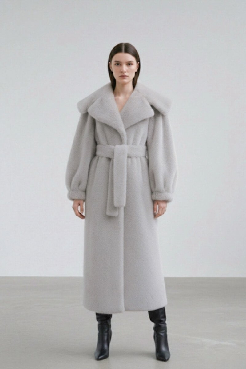 Szare sztuczne futro OLD MONEY – długi fason maxi