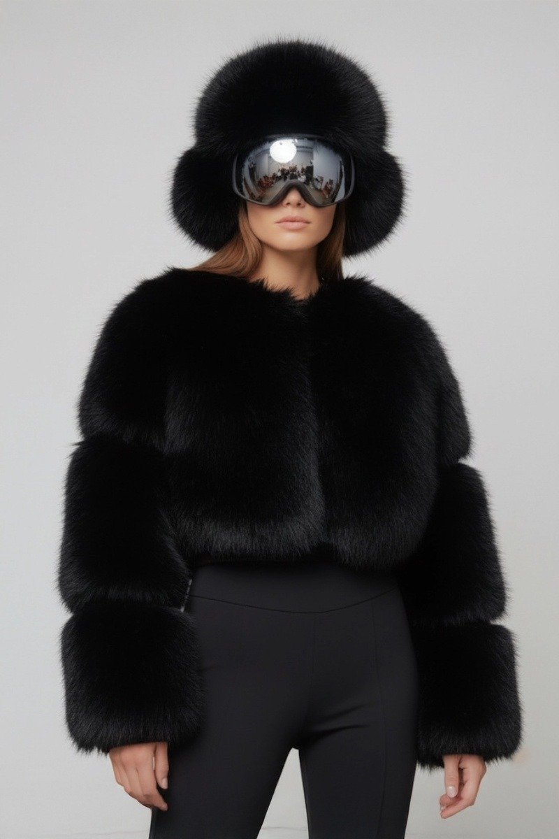 Czarne sztuczne futerko narciarskie SKI QUEEN Fortini na kombinezon